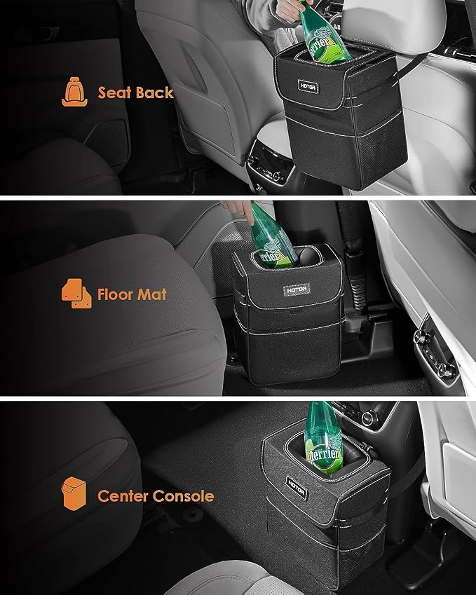 HOTOR Car Trash Can, Leak-Proof Car Organizer, Black | 2-Gallon, Storage Bag for Back, Front or Console of Cars, Sedans, SUVs & Trucks, Easy-to-Install Car Accessory for Interior - Image 8