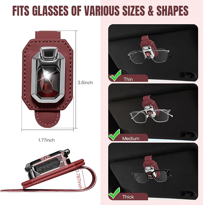 2PCS Sunglass Holder for Car Visor, Faux Leather Eyeglass Holder Clip for Car Sun Visor Organizer, Universal One Handed Operation Sun Glass Hanger, Car Interior Accessories for Women Man - Image 4