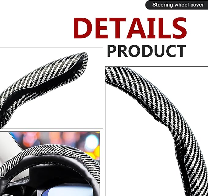 3pcs Universal Carbon Fiber Steering Wheel Cover - Anti-Slip & Segmented Design, Universal 99% Durable Steering Wheel Protector for Men and Women, Car Interior Accessory (Silver) - Image 3