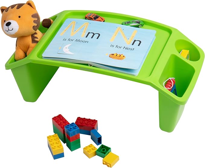 Mind Reader Kids Lap Desk, Portable Activity Tray with Side Storage, Stackable Plastic Desk for Drawing, Snacks, Study, Set of 2, Green - Image 4