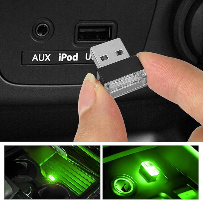 Sun Walker 4 PCS USB LED Car Interior Atmosphere Lamp, Plug-in USB Interface Trunk Ambient Light LED Decoration, Mini Portable Interior Night Lighting Kit for Most Vehicles (Green) - Image 6