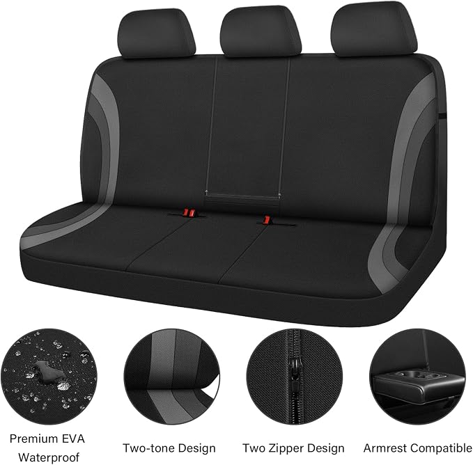 CAR PASS EVA Waterproof Back Seat Cover,Gray Bench Seat Cover, Rear Seat Cover Universal Fit for Cars Sedans SUVs Vans Truck 95% Automotive Interior Backseat Car Covers (Rear,Black and Gray) - Image 3