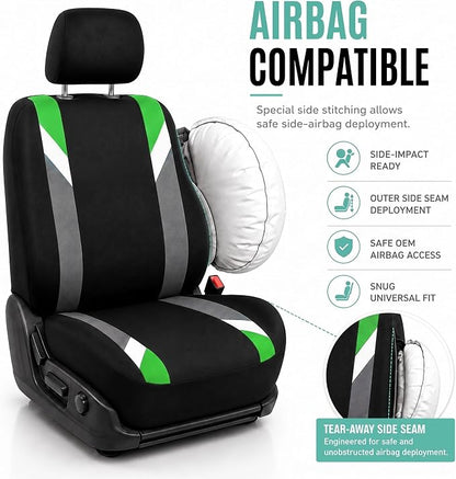 FH Group Front Set Cloth Car Seat Covers for Low Back Car Seats with Removable Headrest, Universal Fit, Airbag Compatible Seat Cover for SUV, Sedan, Van, Green - Image 4