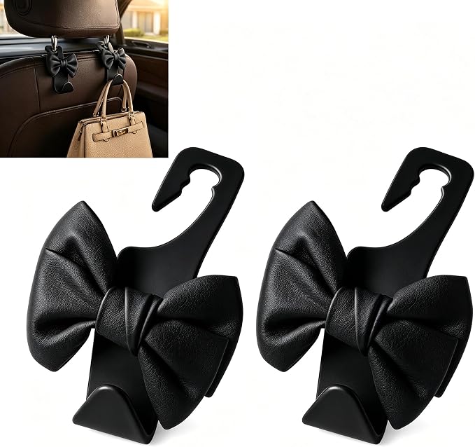 2PCS Car Seat Headrest Hooks, Cute Bow Shaped Purse Hook for Car, Backseat Storage Hooks for Purses Coats Bags, Universal Car Accessories for SUV Sedan Truck (Black) by Unknown