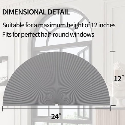 Myshade Arch Window Shades Half Circle Blackout Cellular Shades Cordless No Drill Blinds for Windows Half Moon Honeycomb Fabric No Tools Room Darkening Shades Easy Install (2PCS Grey 24" W X 12" H) - Image 3