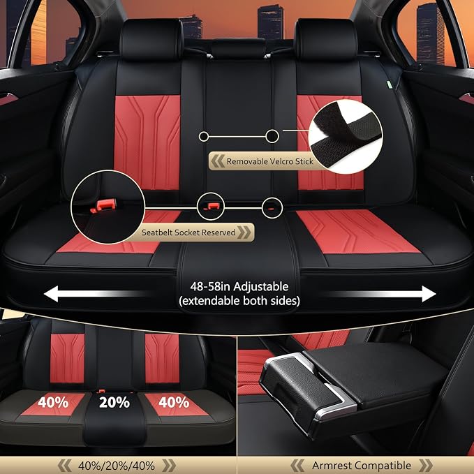 Leather Seat Covers, Car Seat Covers Full Set, Car Seat Protectors 5 Seats, Automotive Seat Covers Driver Seat Covers Fit for Most Cars Trucks SUV-Black&Burgundy - Image 4