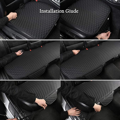 West Llama Pu Leather Car Seat Bottom Covers Protectors Include 1 Pair Front Driver Seat Pad Mat and 1 Rear Bench Cover Universal Fit 90% Vehicles,Black - Image 7