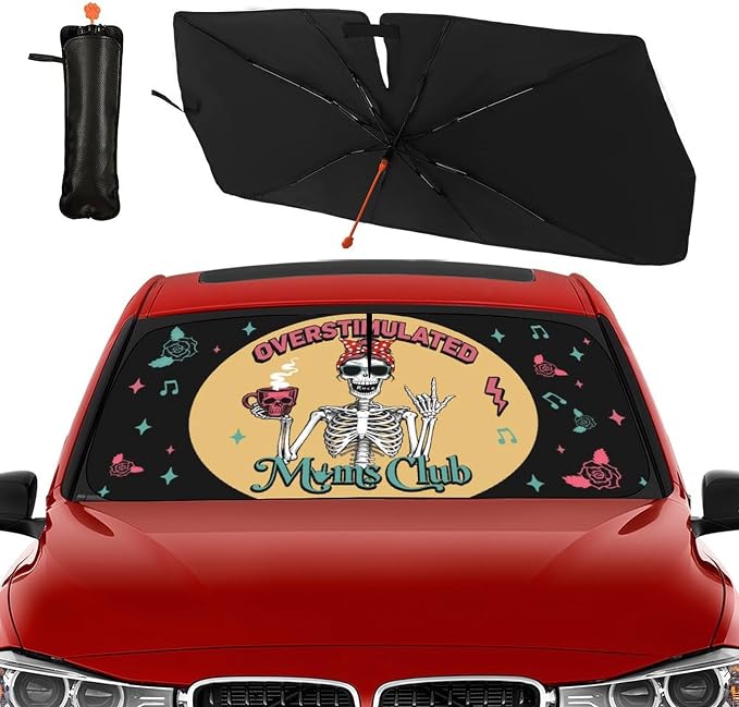 Socira Moms Funny Club Skull Car Windshield Sunshade Mother Umbrella Visor | Foldable Umbrella Cool Sun Shade Cover Sunshade Front Window Cover Car Accessories Mother's Birthday Gifts (57" X 30") - Image 8