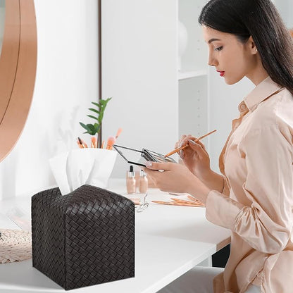 Tissue Box Cover Square Leather Facial Paper Holder, Chocolate Brown | PU Leather，Easy to Fill, Easy Clean, Decorative Cube Tissue Box Holder for Office, Bathroom,Kitchen, Living room, Guest room - Image 3