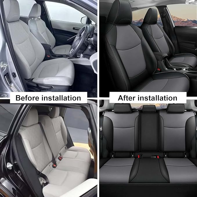 Custom Fit for Toyota Corolla Cross Hybrid 2023 2024 2025 Faux Leather Car Seat Covers Full Set Compatible Airbag Corolla Cross Hybrid S,SE,XSE Seat Protector Sedan Black+Grey - Image 6