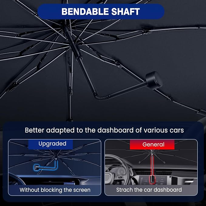 Pleneal Windshield Sun Shade Umbrella, 55" x 31" Foldable Car Sun Shade | 55" x 31", Titanium Silver Reflective Material, Bendable Shaft, High Tenacity Ribs, One-piece Opening Design, Storage Bag - Image 6