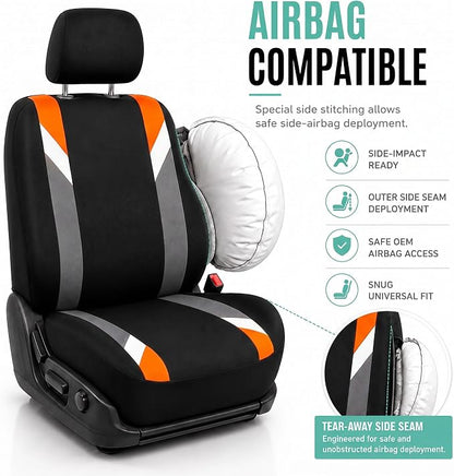 FH Group Front Set Cloth Car Seat Covers for Low Back Car Seats with Removable Headrest, Universal Fit, Airbag Compatible Car Seat Cover for SUV, Sedan, Van, Orange - Image 4