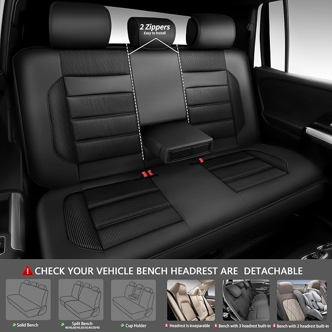 CAR PASS Memory Foam Car Seat Covers, Bench Seat Covers with 3D Thick Memory Foam, Luxury Breathable Airy Cool Rear Seat Covers, Automotive Comfort for Most Cars, Van,Trucks, SUVs(Rear,Black) - Image 4