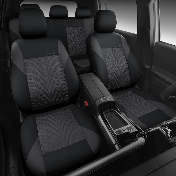 CAR PASS Neoprene Waterproof Seat Covers Full Sets, Wetsuit Car Seat Covers 5 Seats Universal Fit Vans, Truck, SUV, 3D Tyre Embossed Seat Covers Anti Slip with Armrests, Aibag Compatible(Black Gray) - Image 2