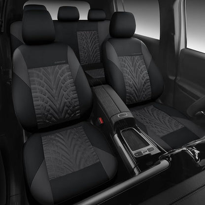 CAR PASS Neoprene Waterproof Seat Covers Full Sets, Wetsuit Car Seat Covers 5 Seats Universal Fit Vans, Truck, SUV, 3D Tyre Embossed Seat Covers Anti Slip with Armrests, Aibag Compatible(Black Gray) - Image 2