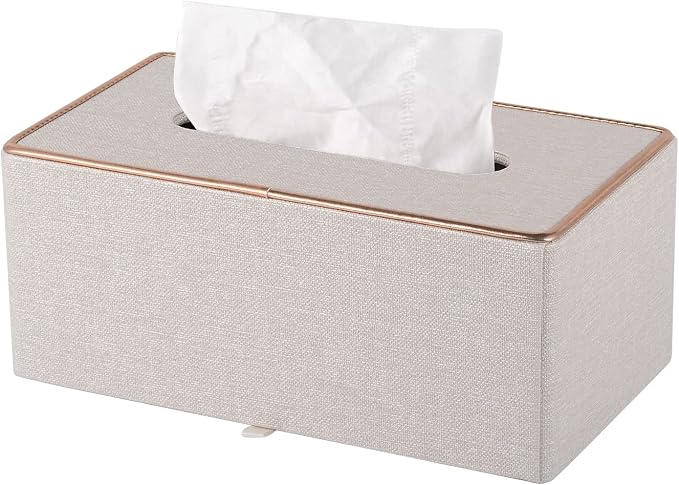 Tissue Box Cover Rectangle Tissue Box Holder PU Leather Facial Organizer with Magnetic Bottom,Decorative Napkin Caddy for Vanity Dresser Night Stand Table Countertop Home Office Car,Beige by XNONE