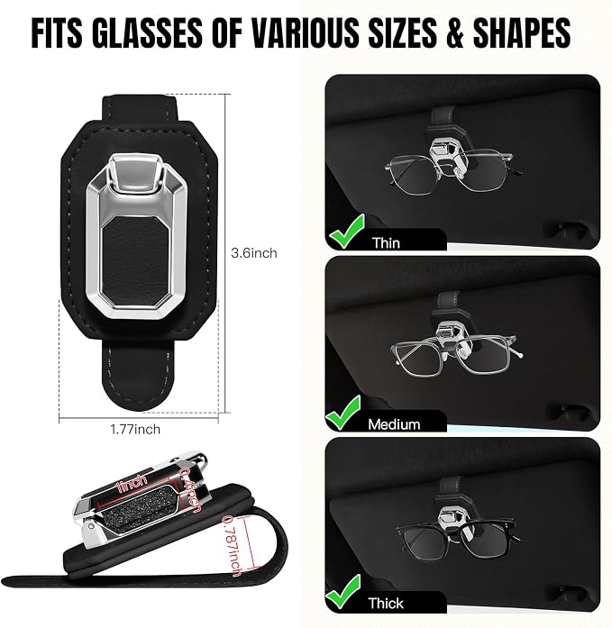 2PCS Sunglass Holder for Car Visor, Faux Leather Eyeglass Holder Clip for Car Sun Visor Organizer, Universal One Handed Operation Sun Glass Hanger, Car Interior Accessories for Women Man - Image 4