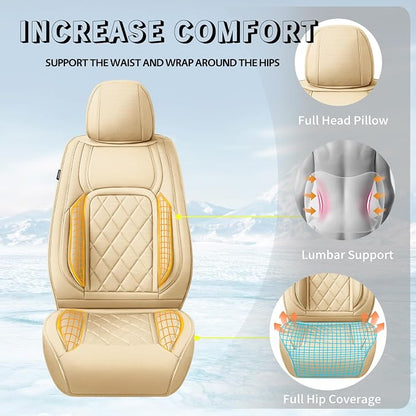 Fit CHR Premium Leather Car Seat Covers for Toyota CHR 2018-2021 2022 - Waterproof，Breathable，All-Weather Seat Cushion Protecto & Airbag Compatible, Full Set Beige - Image 6