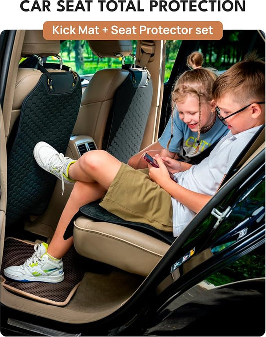 Set Seat Back Organizer & Car Seat Protector Hexy Waterproof & Non-Slip Protector for Child Car Cushion for Leather and Fabric Seats (Black Set 2) - Image 2