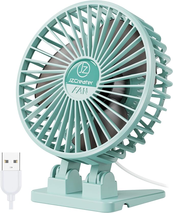 JZCreater USB Desk Fan, Mini Fan Portable, 3 Speeds Desktop Table Cooling Fan, Plug in Power Fan, Rotation Strong Wind, Quiet Personal Small Fan for Home Desktop Office Travel Bedroom, Apple Green by JZCreater