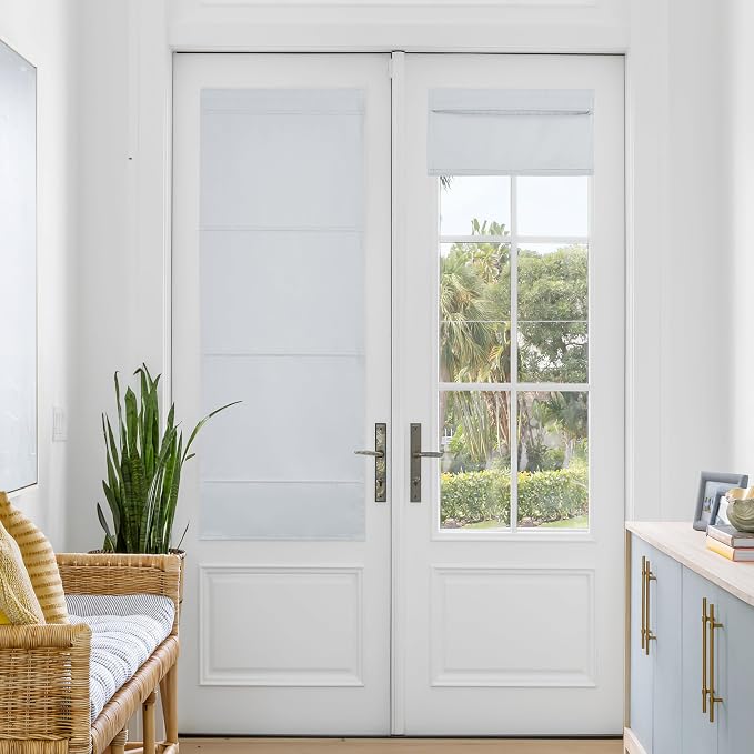 NICETOWN Greyish White Magnetic Blackout Door Blinds, No Drill Roman Shade | Front French Door Curtain for Window, Thermal Insulated Light Blocking Shades, Sidelight Glass, 24" W x 64" L, 1 Panel by NICETOWN