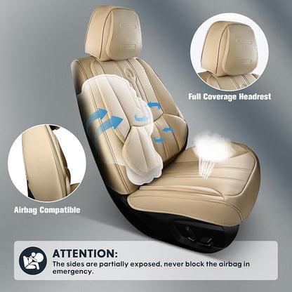 Car Seat Covers Custom Fit for Ford F150 2009-2026, Faux Leather Seat Cover Set for 2017-2026 F250 F350 F450, Accomodating Regular Cab Super Cab Super Crew Pickup Truck Cushions(Beige, Front Seat) - Image 5