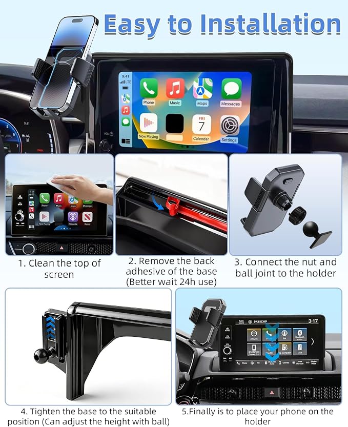 PZK Car Phone Holder for Toyota Avalon/Avalon Hybrid 2019 2020 2021 2022 Accessories 9-Inch Screen Fixed Clip Auto Lock Car Phone Mount for 4.0-7.0 Inch Phones 360° Rotation Not Affect Vent Cradles - Image 7