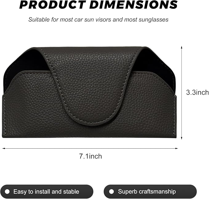 Sunglass Holder for Car Visor, Magnetic Auto Sun Visor Eyeglass Organizer with Dual Back Clips, Leather Glasses Protective Storage Case Universal for Most Vehicles Visors (Black) - Image 2