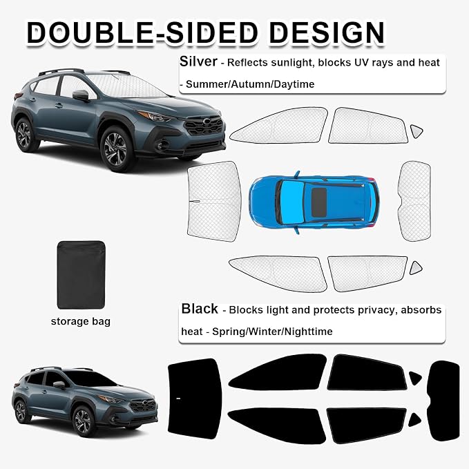 KMF 8pcs Thicken Sun Shades for Subaru Crosstrek 2024 2025 2026 Accessories,Full Car Window Covers Sunshade for Windshield Side Rear, UV Block and Blackout Privacy for Camping Outdoor - Image 4