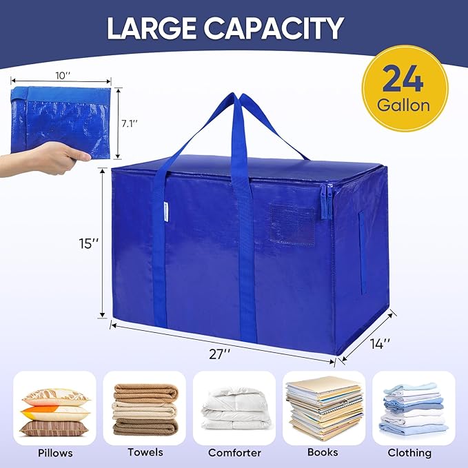 TICONN 12 Pack Extra Large Moving Bags Heavy Duty with Zippers & Carrying Handles, Durable Storage Bags Moving Boxes for Closet Organizers and Storage (12 Pack, Olive) - Image 3