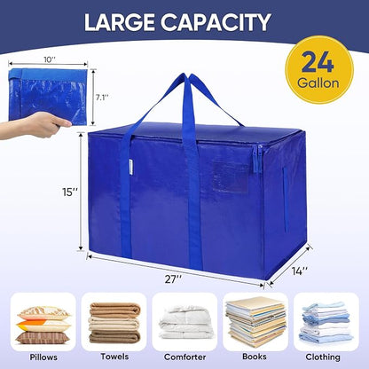 TICONN 4 Pack Extra Large Moving Bags Heavy Duty with Zippers & Carrying Handles, Durable Storage Bags Moving Boxes for Closet Organizers and Storage (4 Pack, Blue) - Image 4