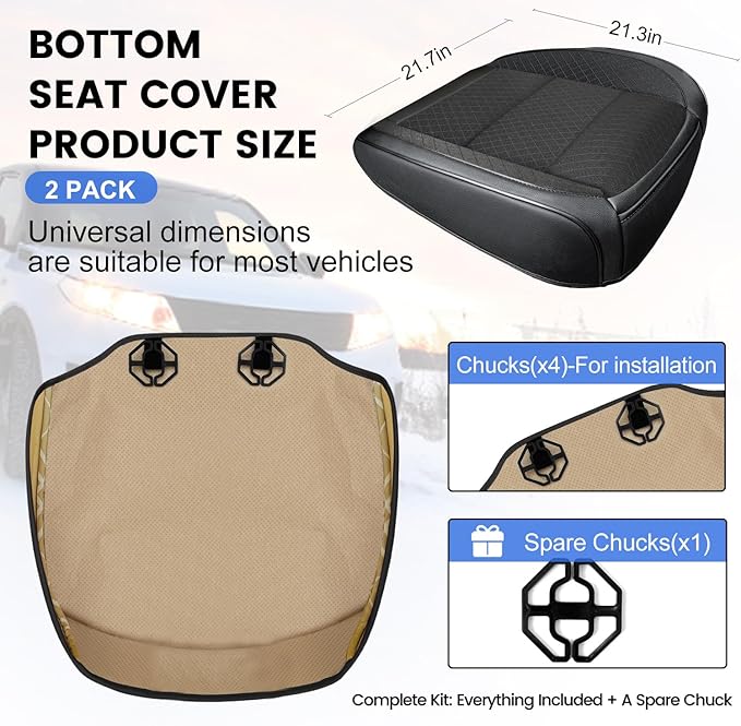 BEITK 2 Pack Black Ventilated Cooling Mesh Bottom Car Seat Covers | 3D Air Mesh, PU Leather, Breathable, with Storage pocket, Non-slip, Universal Fit for Car Truck SUV, Easy to Install - Image 2