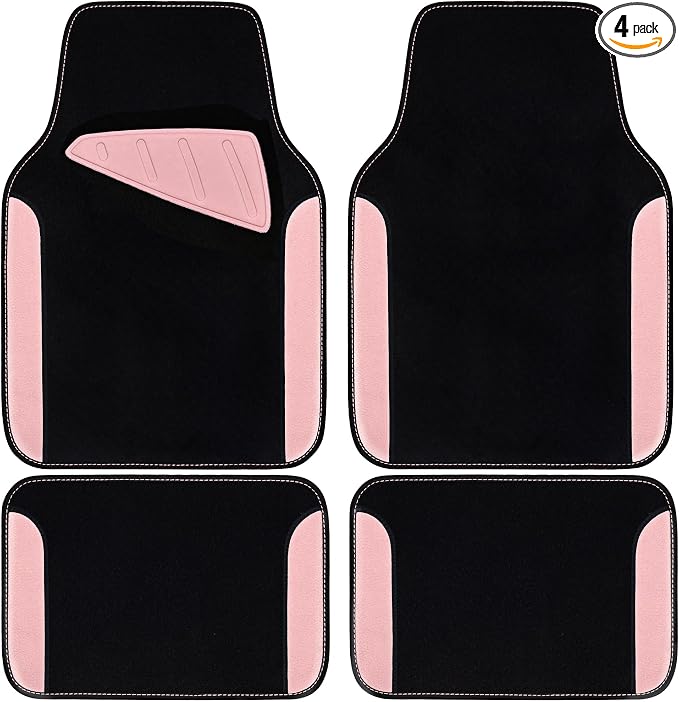 CAR PASS Waterproof Universal Fit Car Floor Mats, Car Mats Fit for SUV,Vans,sedans, Trucks,Set of 4pcs Car Carpet with Driver Heel Pad (Light Pink) by CARPASS