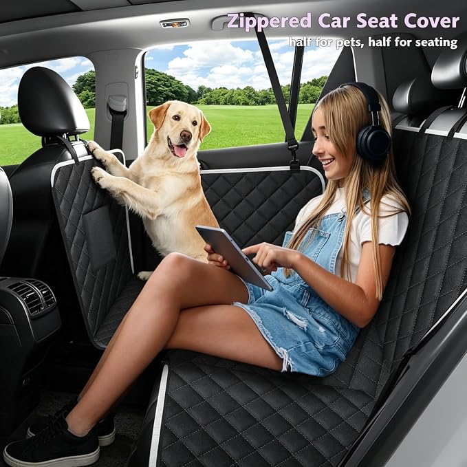 Meolsaek Back Seat Cover for Dogs,Zipper Hammock Car Seat Protector(Black) | 600D oxford fabric,Zippered side flaps,No-smell car seat cover for back seat as hammock, trunk liner or camping mat - Image 3