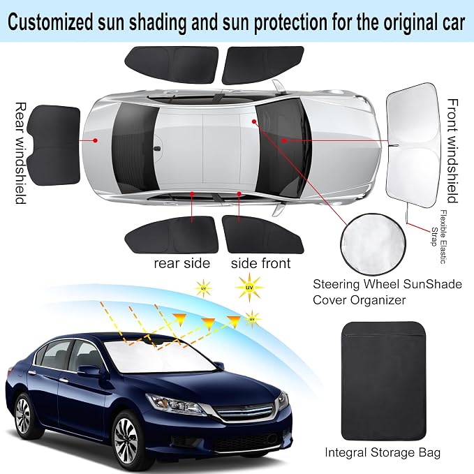TINGLU Window Shades for Honda Accord 2013 2014 2015 2016 2017 Accessories Car Side Full Windows Windshield Sun Shade Sun UV Rays & Privacy Protection for Camping,Napping,and Relaxing 6PCS - Image 3
