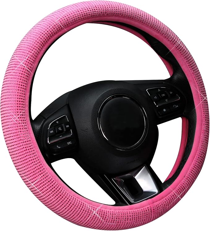 Steering Wheel Cover for Women Bling Bling Crystal Diamond Sparkling Car SUV Wheel Protector Universal Fit 15 Inch (Rose,Standard Size(14" 1/2-15" 1/4)) - Image 6