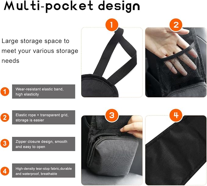 Car Seat Side Organizer, Front Seat Storage Hanging Bag Mesh Pocket Stuff Holder, Multi-Pocket Vehicle Storage Net Organizer for Drink Glasses Phone Wallet, Car Accessories - Image 3