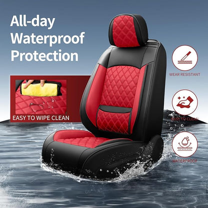 Seat Covers Fit for GMC Sierra 1500/2500/3500 HD 2007-2025,Premium Leather, Waterproof, All-Weather, Airbag Compatible, Breathable, Seat Protectors, Full Set,Red - Image 2