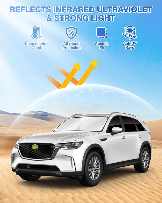 Canvcle Sunshades for Mazda CX-90 2024-2025 2026 CX90 Accessories Windshield Sun Shade Side Rear Window Shade Cover Sun Visor Shield Privacy Protection Keep Vehicle Cool Black 8PCS - Image 2