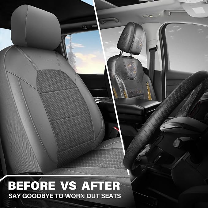 CAR PASS Leather Car Seat Covers Breathable Seat Cover Full Sets Airbag Compatible for Most Cars, SUVs, Trucks, and Vans (Full Set, Gray) - Image 4