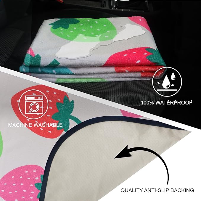 Sweat Towel Car Seat Cover Protector Front Seats for Gym Workout, Running, Swimming, Beach and Hiking, Waterproof Universal Seat Cover for Car, Trucks, Van & SUV (1, Strawberry, Rear Seat) - Image 3