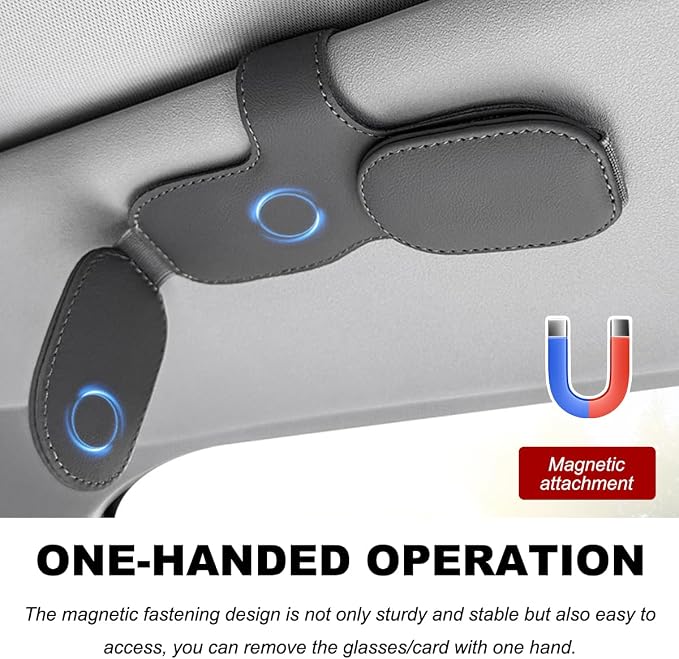 DXNQ Sunglass Holder for Car Sun Visor, Leather Magnetic Eyeglass Holder Mount Clip for Visor, Universal Eyeglasses Hanger and Ticket Card Clip for Vehicle Visor, Car Accessories (Black+Double Clip) - Image 4