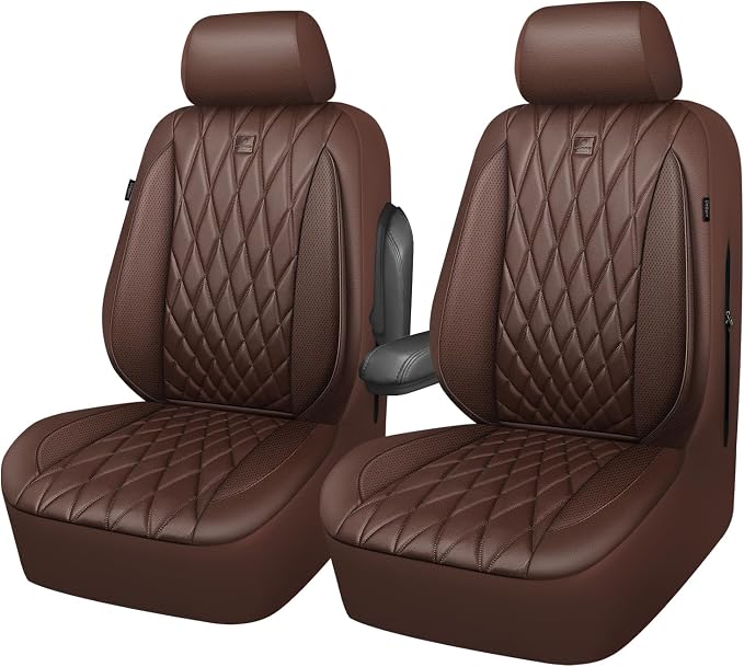 CAR PASS Piping Luxury Faux PU Leather Two Front Car Seat Covers, Waterproof Anti Slip Seat Covers Compatible with Front Seat Armrests,Universal Fit for Suvs,Vans,Trucks,Airbag Compatible, All Brown - Image 7