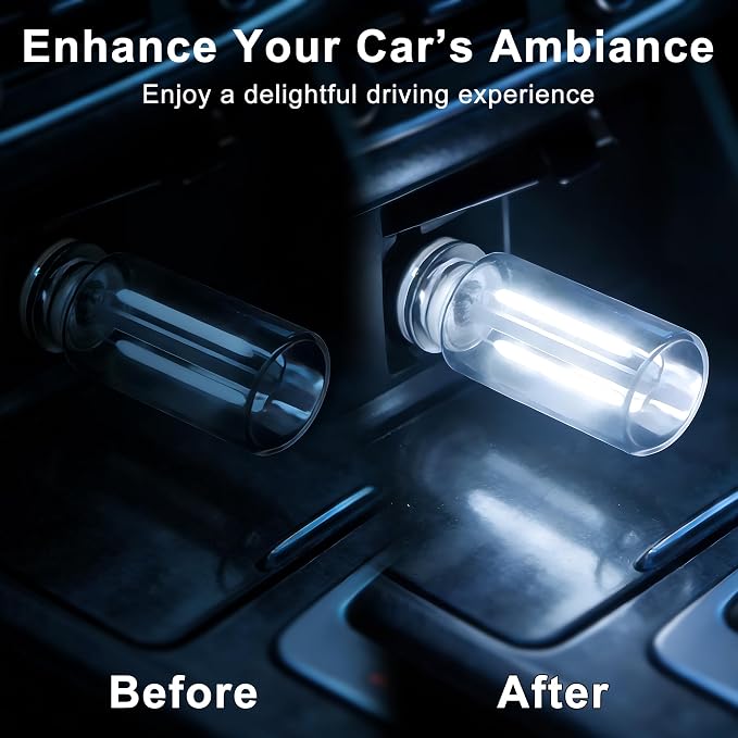 2 Packs USB Light for Car, Touch Dimmable Car Interior Ambient Lights - Portable Mini USB LED Light Bulb, Retro Glass Bottle Night Light for Vehicle, Bedroom, Hallway, Camping (White) - Image 2