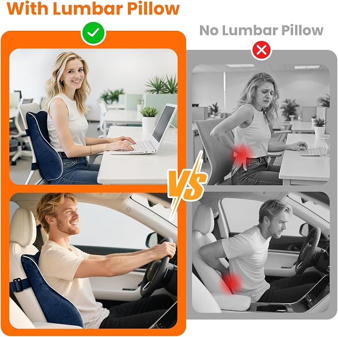 CloudBliss Lumbar Support Pillow, Memory Foam for Office, Standard, Blue | Ergonomic High-Density Memory Foam, Adjustable Straps, Washable Mesh Cover, Lower Back Support for Office, Gaming & Car Seat - Image 3
