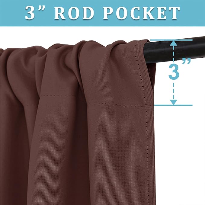 RYB HOME Short Blackout Privacy Curtains 30 inch Long for Bathroom Window | Thermal Insulated,Heat Blocking,Rod Pocket,Half Window Curtain Tiers for Nursery Bedroom,W42 x L30,Chocolate Brown,2 Panels - Image 3