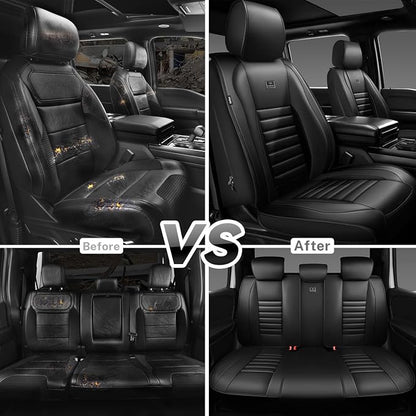 CAR PASS Nappa Leather Car Seat Covers Full Set, Luxury Seat Protector for Cars, Waterproof Anti-Slip Car Seat Cushion Armrest Compatible Airbag Universal for Sedan SUV Pick-up Truck Automotive, Black - Image 7