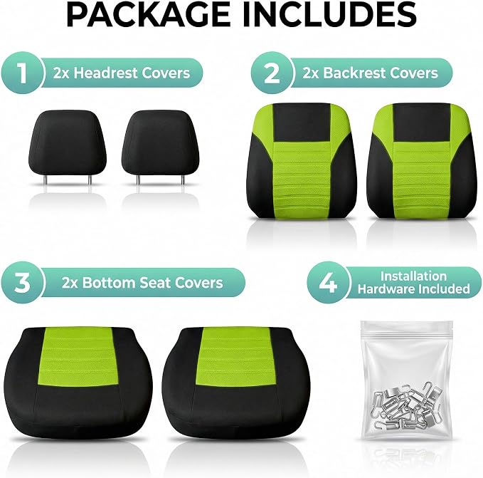 FH Group Automotive Car Seat Covers Front Set Premium 3D Air Mesh Front Seat Covers, Airbag Compatible Universal Fit Interior Accessories for Cars Trucks and SUVs - Green - Image 6