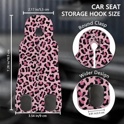 Cute Pink Leopard Car Seat Back Storage Headrest Hooks for Purses & Bags – 2PCS PU Leather Dual Metal Hooks, Backseat Organizer Accessories - Image 2