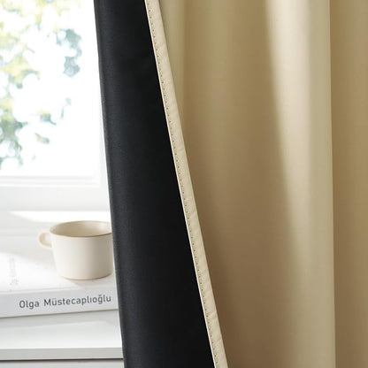 RYB HOME 100% Blackout Bathroom Curtains Over Sink 30 inches Long | Heat UV Blocking, Total Room Darkening, Noise Reducing, Curtains for Basement RV Campers, W42 x L30, Biscotti Beige, 2 Panels - Image 4